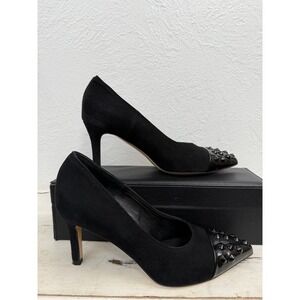 Franco Russo Napoli Black Suede Studded Toe Heels Size 36 EU / US 6Made in Italy